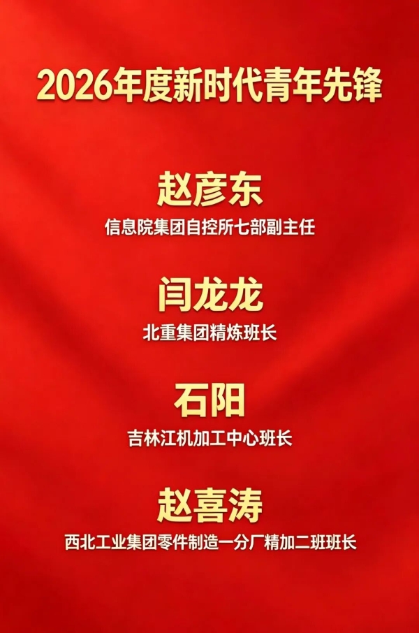 祝贺！兵器工业集团4名个人荣获2026年度新时代青年先锋..